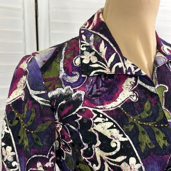 Chico's Jacket Size 0 Size 4 Purple Paisley Floral Sequin Embellished - Picture 10 of 16